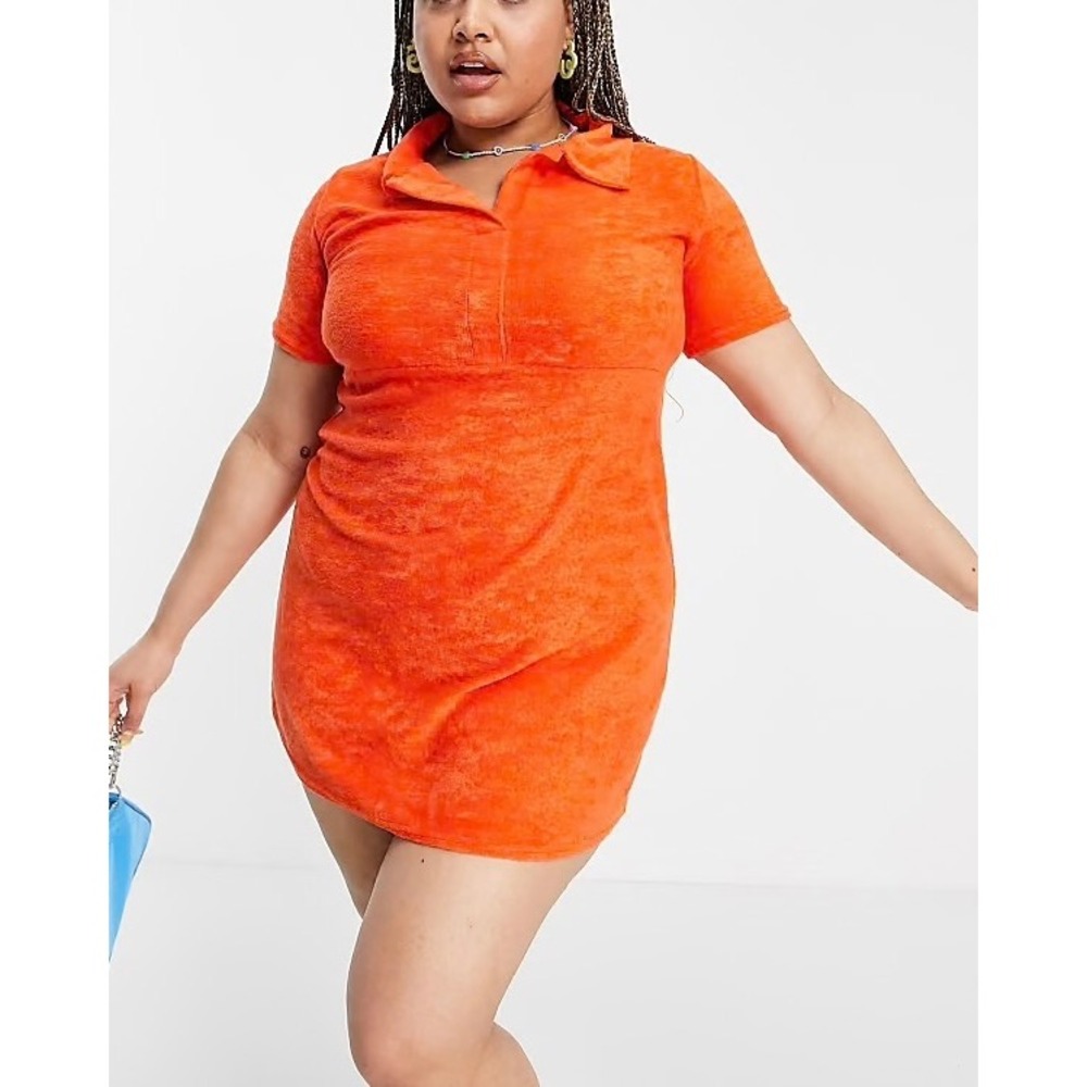 Orange Terry Cloth Mini Polo Dress ASOS DESIGN Curve 18 Plus Size